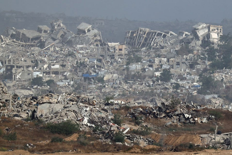 A general view shows destruction in North Gaza, as seen from Israel, May 27, 2025.