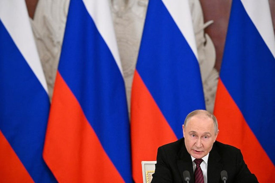 Russian President Vladimir Putin gives a statement to the media at the Kremlin in Moscow, Russia May 11, 2025.