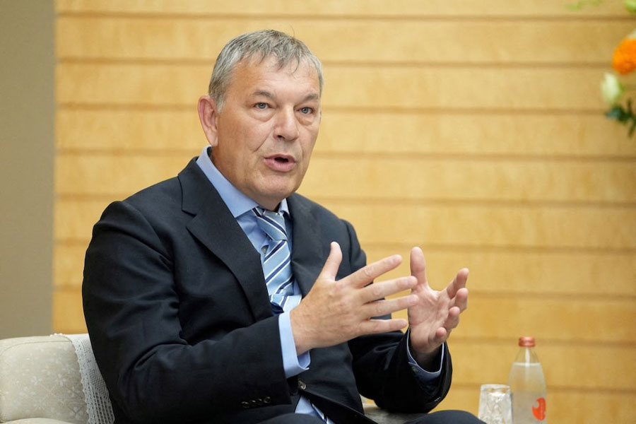 Philippe Lazzarini, head of the United Nations Relief and Works Agency for Palestine Refugees, speaks during a meeting with Japanese Prime Minister Shigeru Ishiba (not pictured), at the prime minister's office in Tokyo, Japan May 27, 2025.