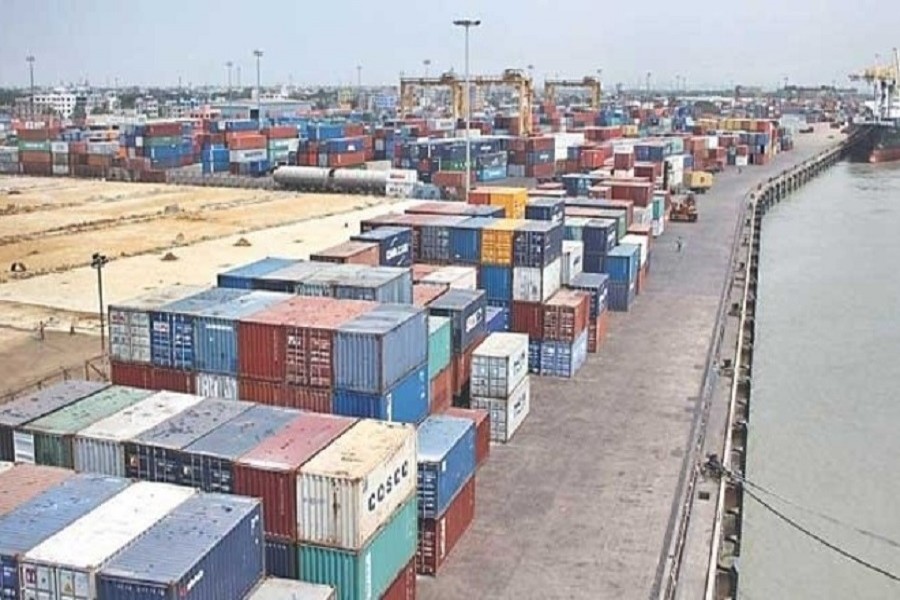 Containers are piled up at the Chittagong seaport that annually handles more than 90 per cent export-import trade in Bangladesh. File Photo