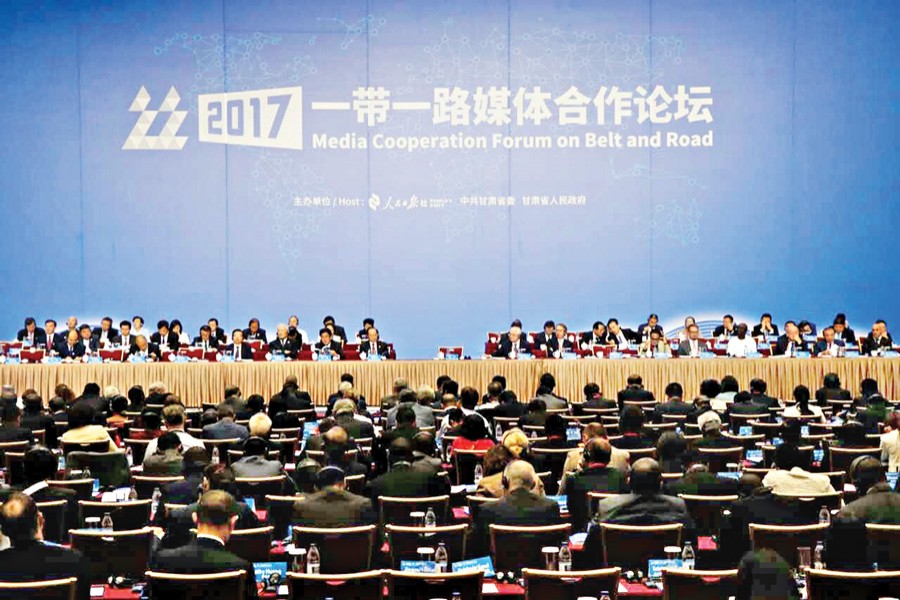 The inauguration of Media Cooperation Forum on the 'Belt and Road' initiative in progress at Dunhuang in Gansu province of China on Tuesday. — FE Photo