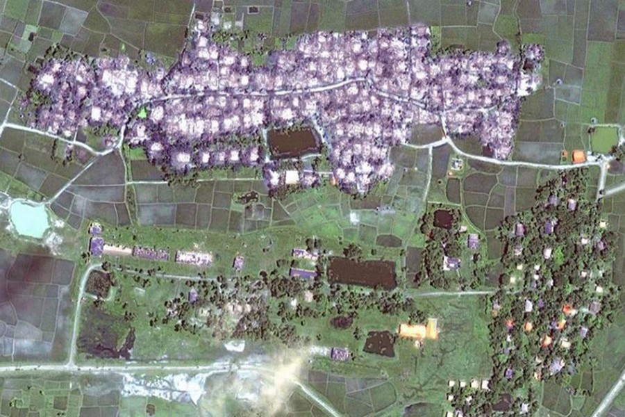 Complete destruction of Rohingya villages in close proximity to intact Rakhine village, Maungdaw township, recorded on 21 September last. Photo courtesy: Human Rights Watch