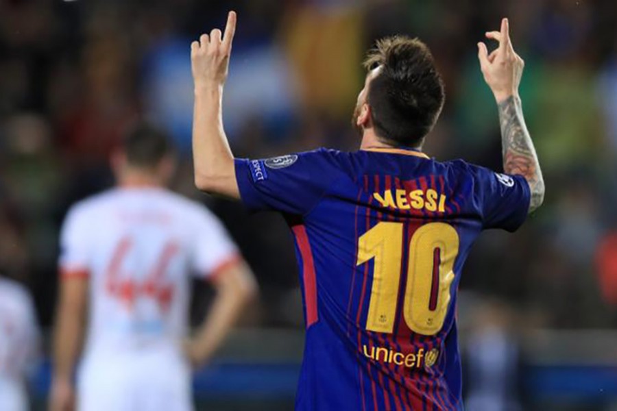 Messi becomes only the second player to reach three figures in European competition. Photo courtesy: BT sport