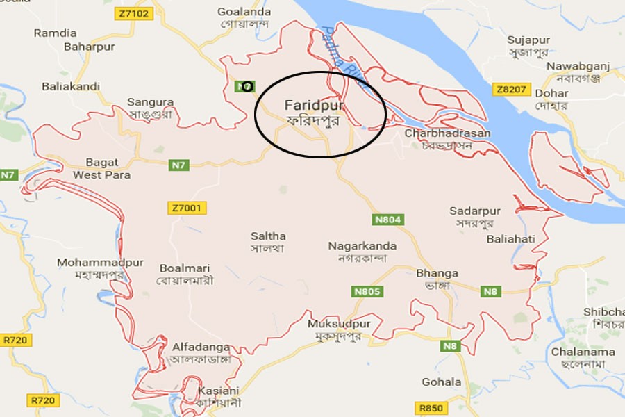 Google map showing Faridpur district
