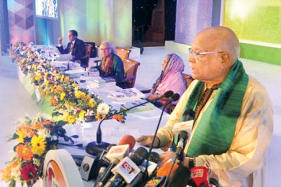 Finance Minister AMA Muhith inaugurated the six-day 'Development Fair' of Palli Karma Sahayak Foundation's (PKSF) in Dhaka Sunday. — BSS photo