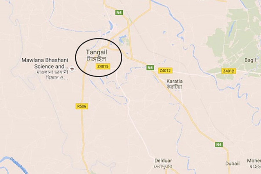 Map showing Tangail district.