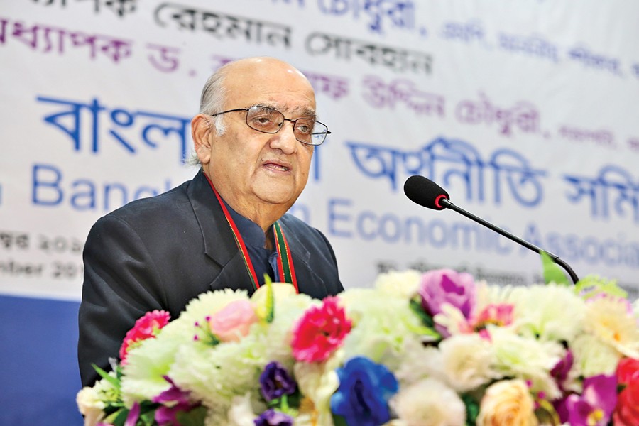 Prof Dr Rehman Sobhan speaks at the 20th BEA conference in the city on Thursday. — FE Photo