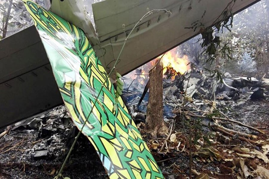 Fire seen at the site where a plane crashed in the mountainous area of Punta Islita, Costa Rica in this image obtained from social media. - via Reuters