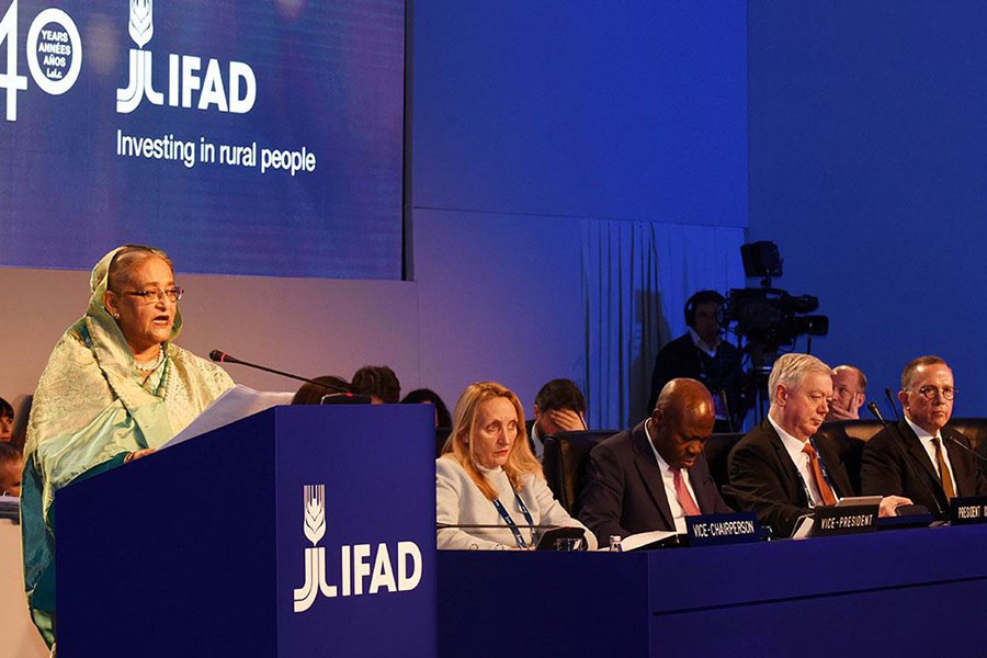 Prime Minister Sheikh Hasina presented her key-note address at the council meeting of IFAD, the UN's specialised agency on agriculture, on February 13, 2018. Photo: PMO