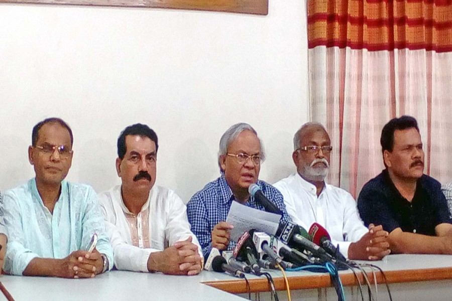 BNP senior joint secretary general Ruhul Kabir Rizvi speaking at a press conference at the party's Nayapaltan central office in the city on Sunday — Focus Bangla