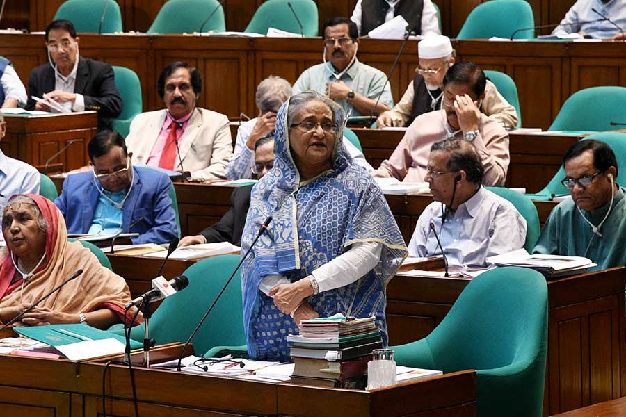 Prime Minister Sheikh Hasina replying a question from a lawmaker on Wednesday in the parliament. -Focus Bangla Photo
