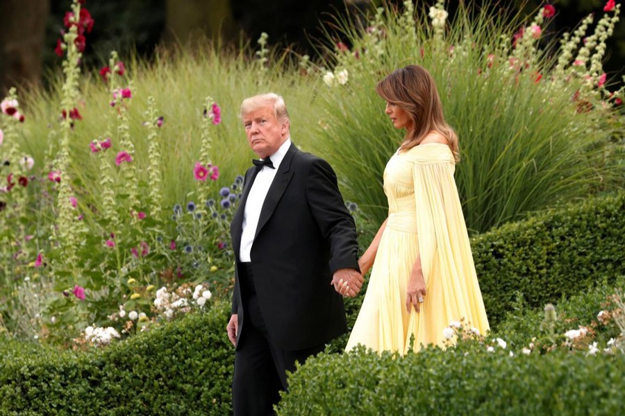 US President Donald Trump and first lady Melania Trump leaving the US ambassador's residence, Winfield House, in London recently — Reuters