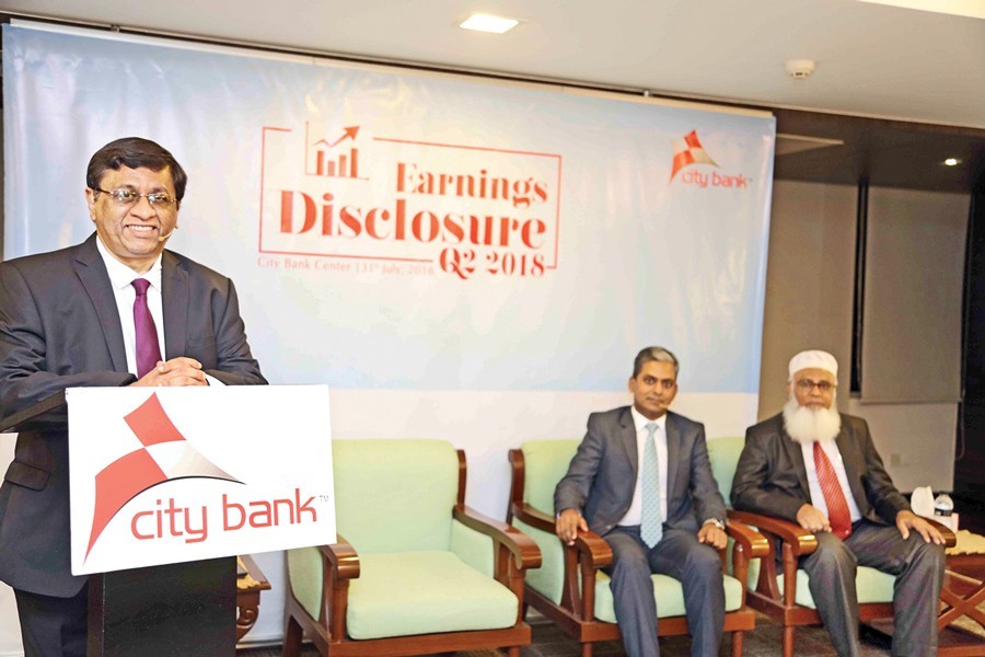 Managing Director & CEO of City Bank Sohail R. K. Hussain speaking at an 'Earnings Disclosure' webcast event at the bank's head office recently to present the half yearly financial performance