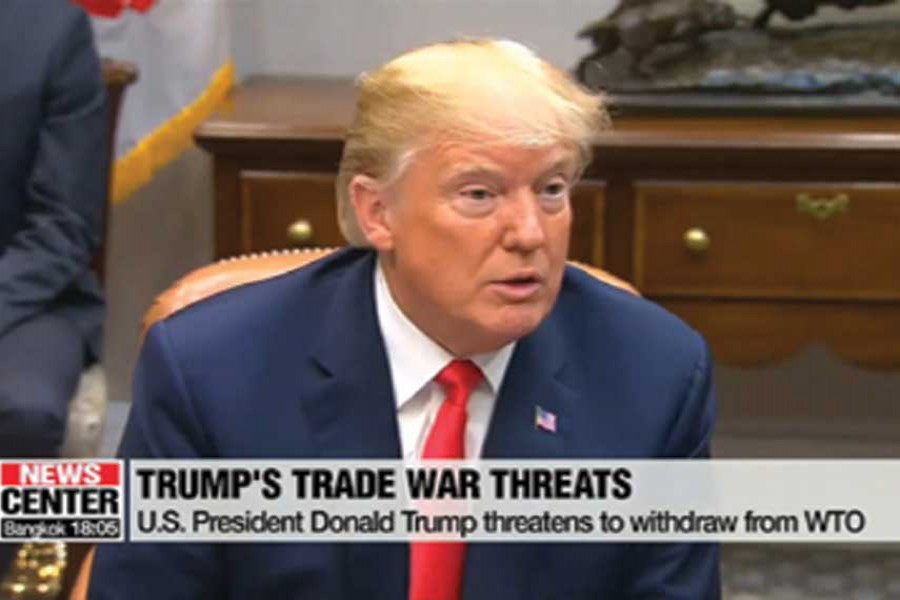 CNN breaks the news on August 31, 2018, quoting Bloomberg, that President Donald Trump has threatened to withdraw from WTO