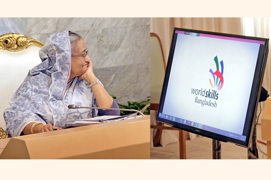 Prime Minister Sheikh Hasina unveiling logo of World Skills Bangladesh at the Secretariat in the city on Monday — Focus Bangla