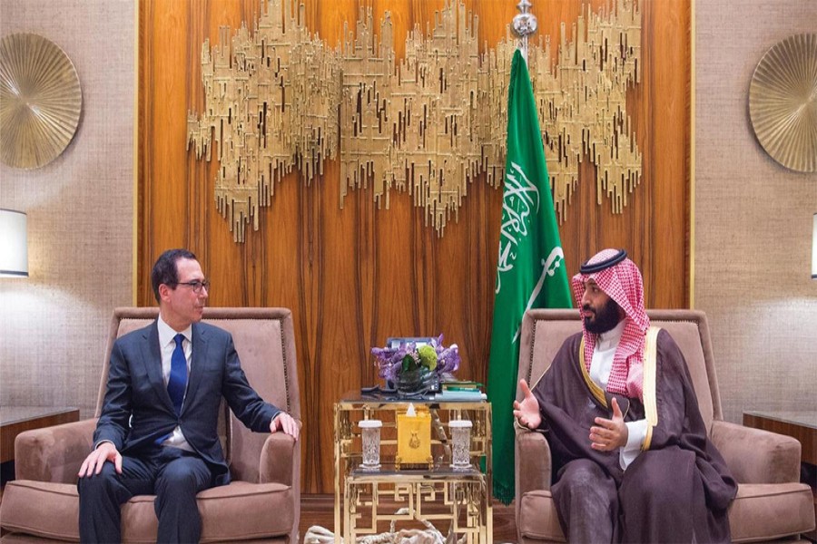 Saudi Crown Prince Mohammed bin Salman meets US Treasury Secretary Steven Mnuchin in Riyadh, Saudi Arabia, October 22, 2018. —Reuters