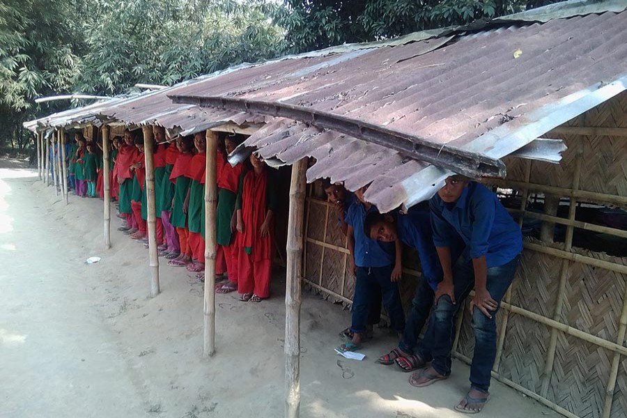 A partial view of the shed where students of the Purabetai Government Primary School in Jhenidah Sadar attend their classes — FE Photo