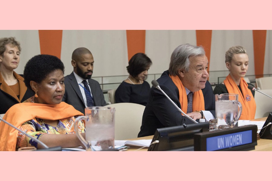 Ms. Phumzile Mlambo-Ngcuka, Executive Director of UN Women and Secretary-General Antonio Guterres participate in the 2017 United Nations Official Commemoration of the International Day for the Elimination of Violence against Women. – UN photo