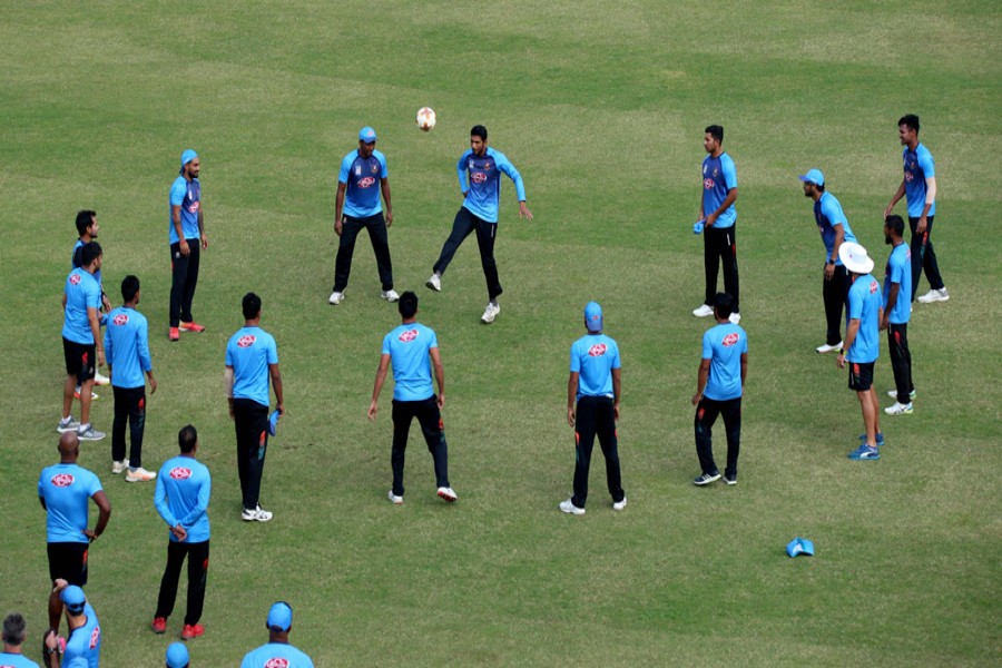 Bangladesh National Cricket Team in a practice session on Saturday at Sher-e-Bangla National Cricket Stadium, Mirpur in the city before the one-day series against West Indies — UNB