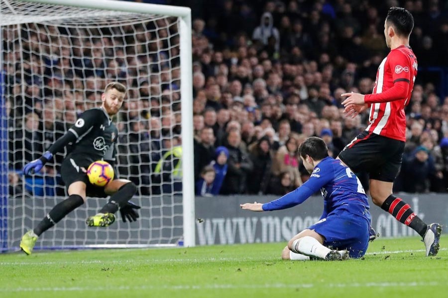 Chelsea's Alvaro Morata missing a chance to score during the English Premier League football match against Southampton at Stamford Bridge in London on Wednesday — AP