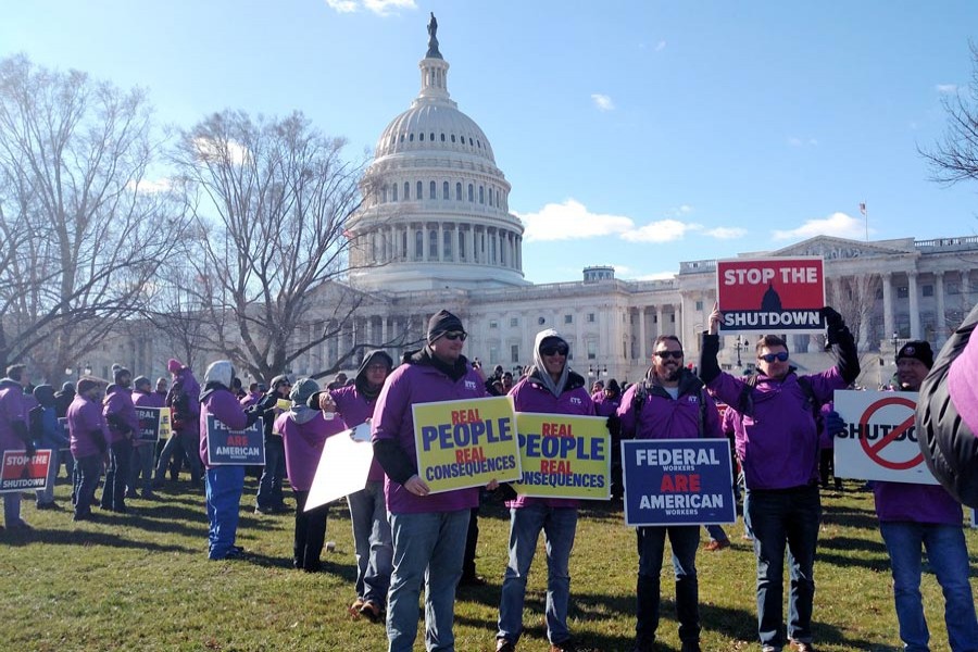 Members of the aviation industry gathering on Capitol Hill to protest the prolonged shutdown and its effects on the industry recently — Reuters