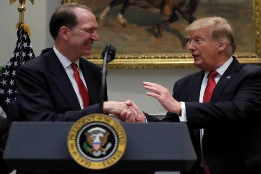 US President Donald Trump (right) introduces on February 06 the US candidate in election for the next President of the World Bank David Malpass at the White House in Washington. —Photo: Reuters