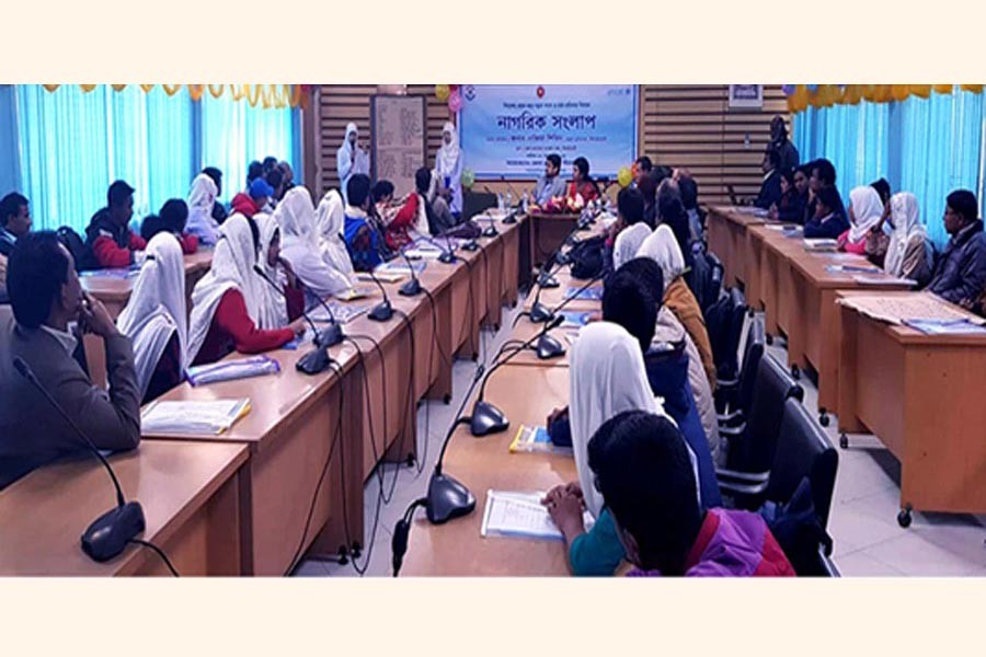 The citizen dialogue organised jointly by the Nilphamari district administration and UNICEF in progress in Nilphamari district town on Tuesday — BSS Photo