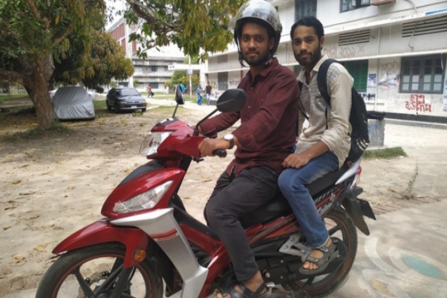RU Geology and Mining Department student Masud Parvez introduced the motorcycle ride sharing service on the campus recently — FE Photo