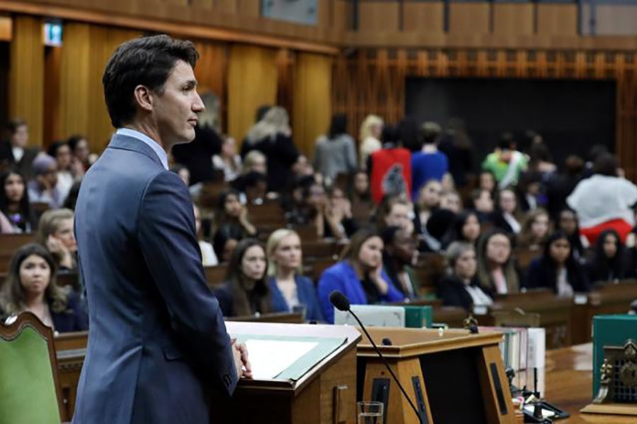 Canada's Prime Minister Justin Trudeau listening to a question during the Daughters of the Vote event in the House of Commons on Parliament Hill in Ottawa, Ontario, Canada on April 3, 2019. -Reuters Photo