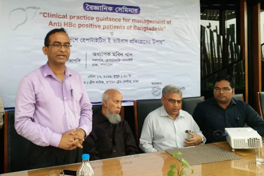 Renowned liver specialist Dr Md Shahinul Alam addressing a scientific seminar in the city on Saturday