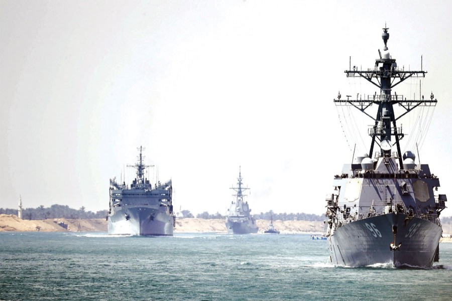 In this photo provided by the US Navy, the Abraham Lincoln Carrier Strike Group transits the Suez Canal on May 09, 2019. —Photo: Petty Officer 3rd Class Darion Chanelle Triplett/US Navy via AP
