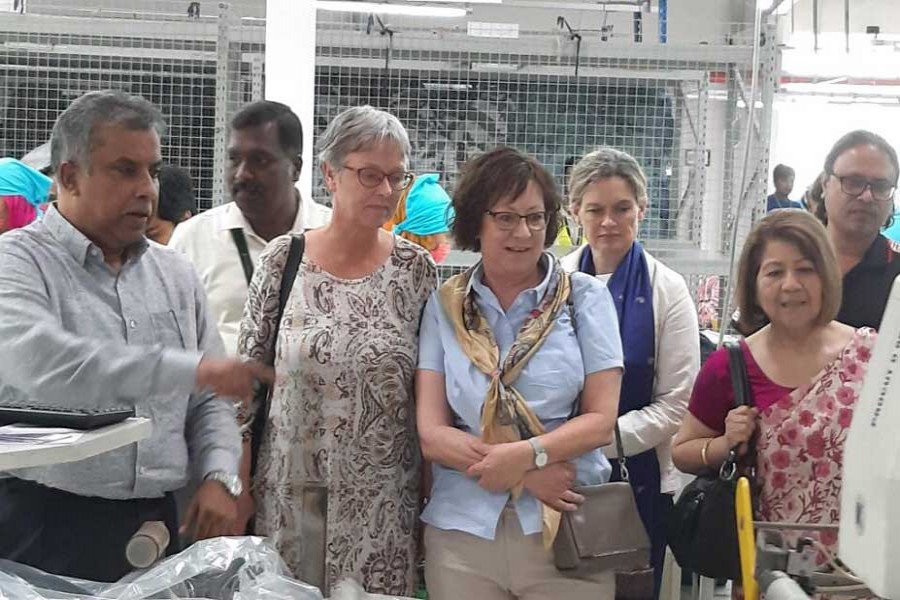 Envoys of three Nordic countries visiting Plummy Fashions Ltd in Narayanganj on Wednesday