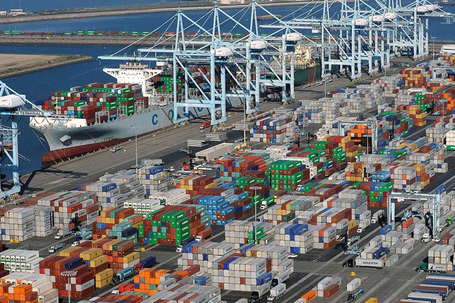 A file photo showing shipping containers sitting at the ports of Los Angeles and Long Beach, California — Reuters