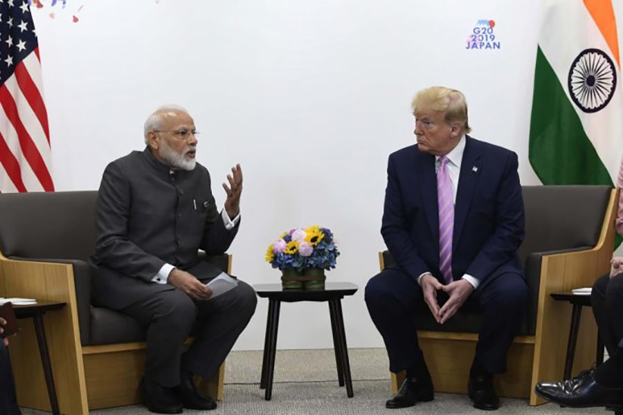 US President Donald Trump (right) meets with Indian Prime Minister Narendra Modi during a meeting on the sidelines of the G-20 summit in Osaka, Japan on June 28, 2019. —Photo: AP