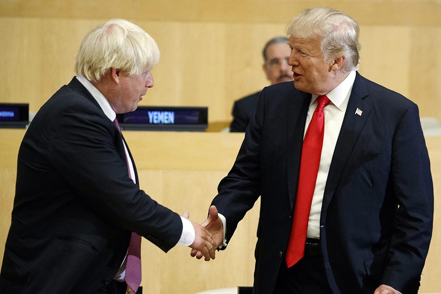President Trump shakes hands with Boris Johnson during the UN General Assembly in 2017: Ahead of his state visit to UK in June, 2019, Donald Trump said he thinks Boris Johnson would be "excellent" as a successor to Theresa May. —Photo: AP