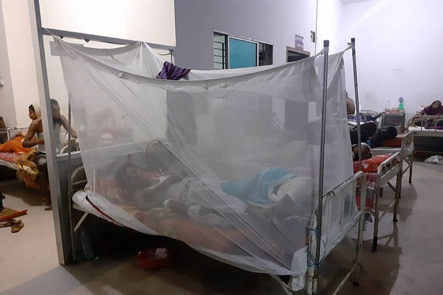 A partial view of a ward with dengue patients at Shaheed Ziaur Rahman Medical College and Hospital in Bogura district — FE Photo