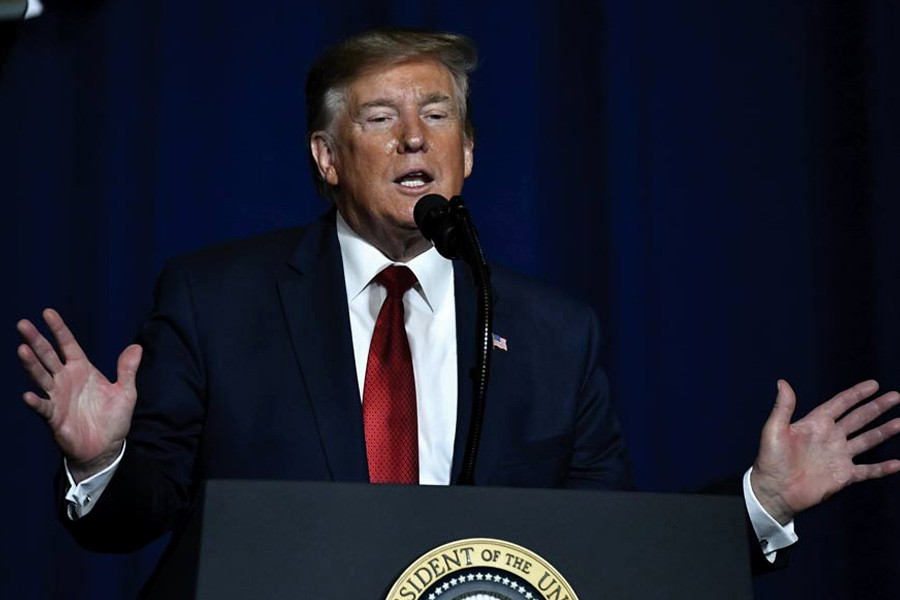 President Donald Trump speaks to the 75th annual AMVETS (American Veterans) national convention in Louisville, Kentucky, USA on August 21, 2019. — Photo: AP