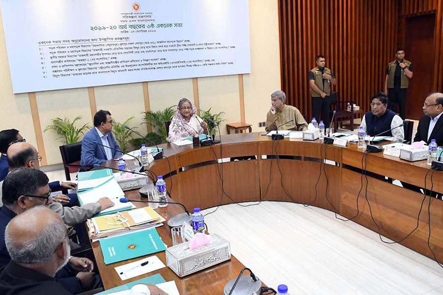 ECNEC Chairperson and Prime Minister Sheikh Hasina presiding over the 6th ECNEC meeting of the current fiscal year at the NEC Conference Room in the city’s Sher-e-Bangla Nagar area on Tuesday. -PID Photo