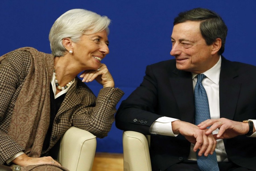 Outgoing president of the European Central Bank Mario Draghi (left) and Christine Lagarde (right) who resigned from the chairmanship of the International Monetary Fund on September 12, following her nomination as the president of the ECB. -Reuters photo