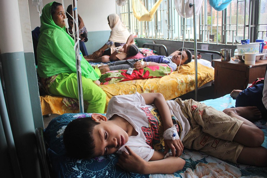 Children, suffering from dengue fever, undergoing treatment at city's National Hospital in this undated Focus Bangla photo