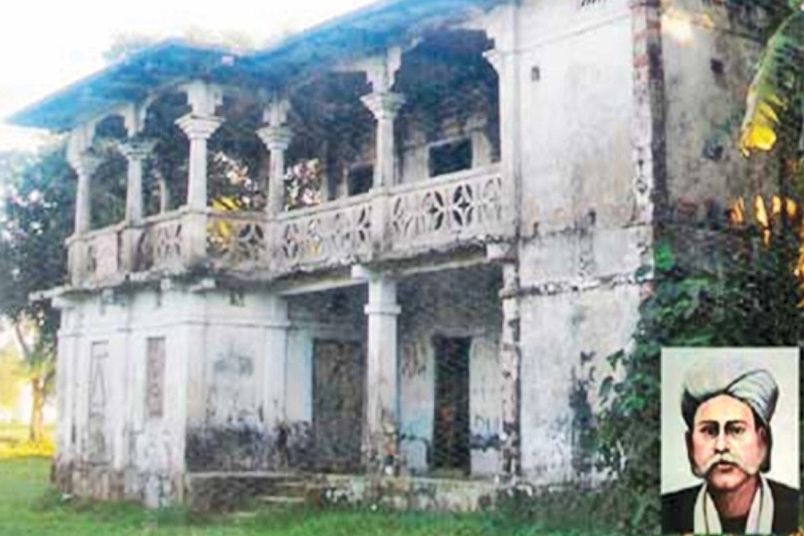 The ancestral home of Hason Raja (inset) at Rampasha village under Biswanath upazila of Sylhet district — FE Photo