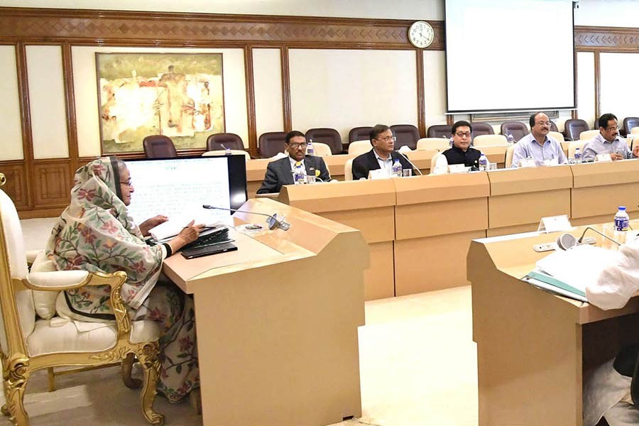 Prime Minister Sheikh Hasina presiding over the meeting of National Implementation Committee for Administrative Reform (NICAR) at her office on Monday. -Focus Bangla Photo