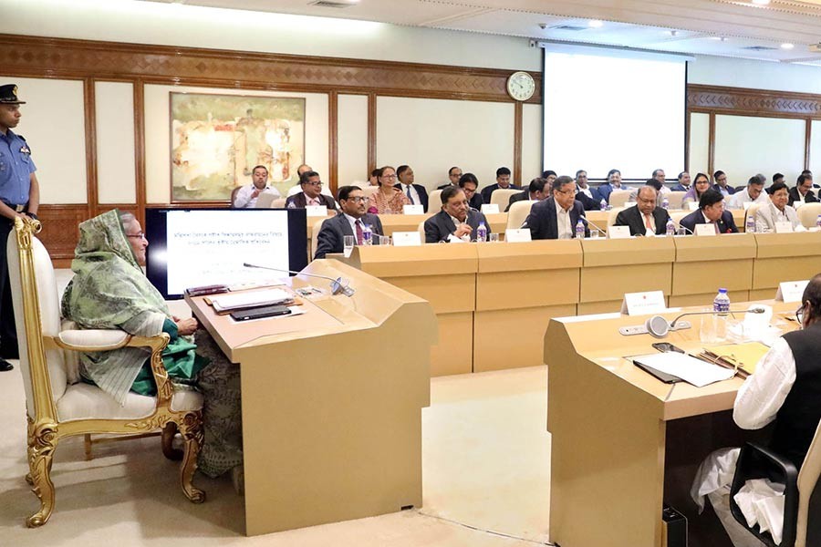 Prime Minister Sheikh Hasina presiding over the weekly cabinet meeting at the Prime Minister’s Office in Dhaka on Monday. -Focus Bangla Photo