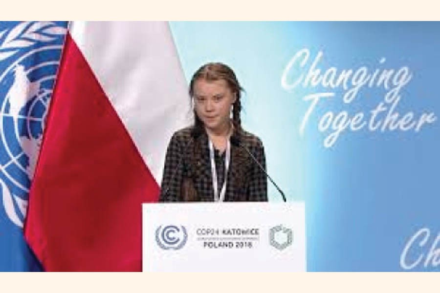 Greta Thunberg speaks truth to power at the UN COP24 climate talks on December 15, 2018: "Even as a 16-year-old shakes, rattles, and rolls 60+-year-old policy-makers towards more collectively beneficial environmental policies, we continue to refuse to blink." —Photo credit: YouTube