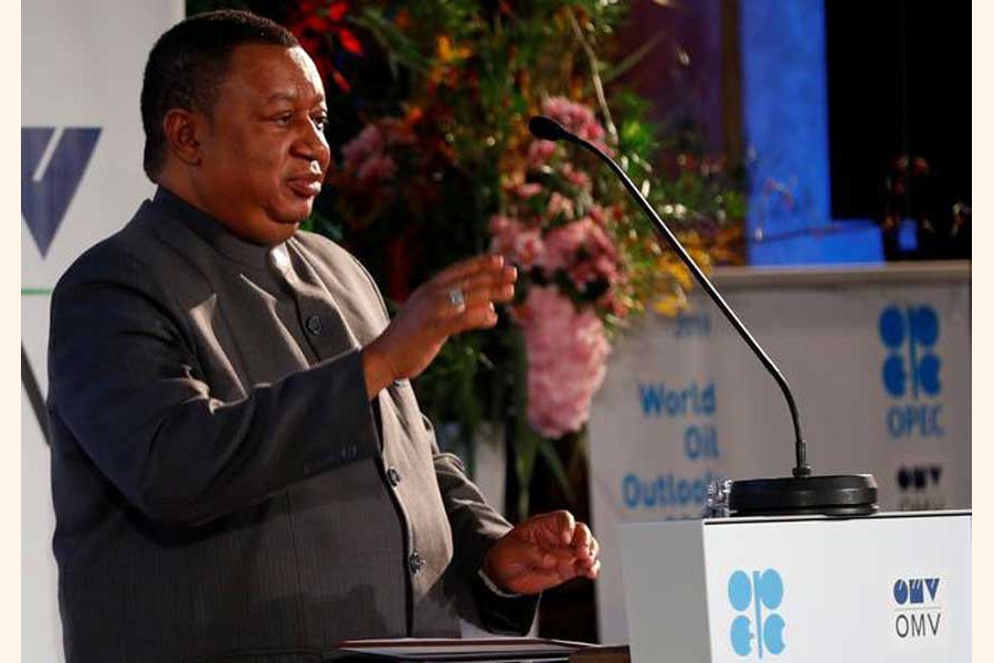 OPEC Secretary-General Mohammad Barkindo delivering his speech during the presentation of the World Oil Outlook in Vienna, Austria recently — Reuters