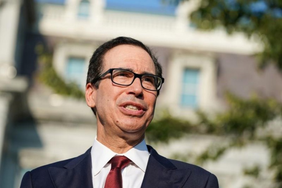 Secretary of the treasury Steven Mnuchin answers questions from the press after an interview on CNBC on the North Lawn of the White House in Washington, US, September 12, 2019. Reuters/Files