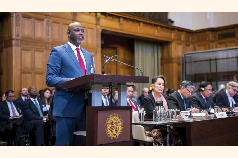 Gambia's Justice Minister Abubacarr Tambadou speaks on the first day of hearings in a case against Myanmar alleging genocide against the minority Muslim Rohingya population at the International Court of Justice in The Hague. —Credit: UN Photo/ICJ-CIJ/Frank van Beek