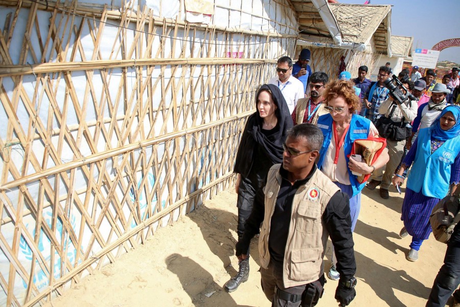 Actor Angelina Jolie visits a Rohingya refugee camp in Cox's Bazar, Bangladesh, February 5, 2019. REUTERS/Stringer