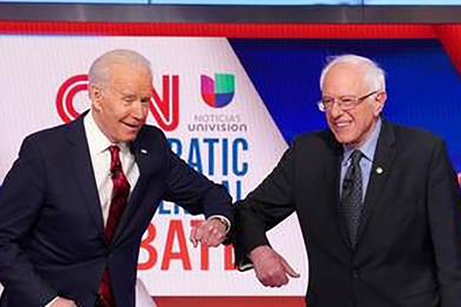 Democratic presidential candidates Senator Bernie (right) Sanders and former vice-president Joe Biden at the 11th Democratic candidates debate in Washington DC on March 16, 2020. —Photo: Reuters