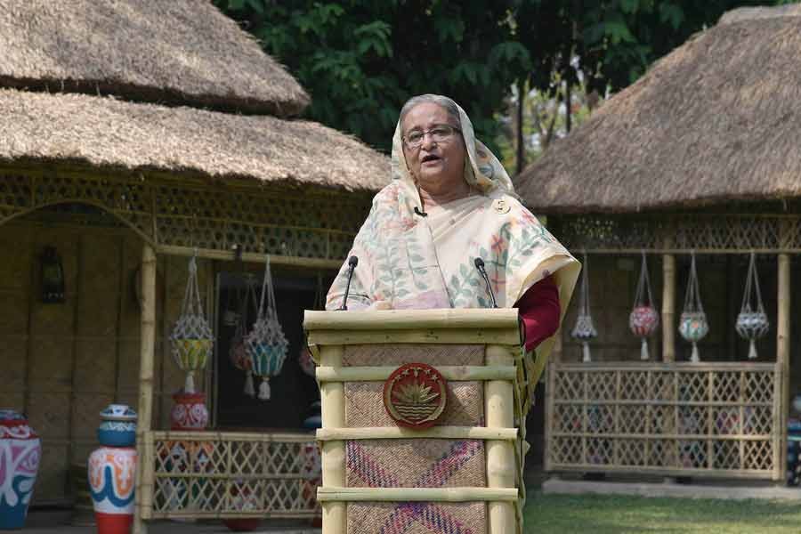 Prime Minister Sheikh Hasina addressing to the nation on Monday on the eve of the Bengali New Year –PID Photo